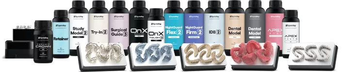 SprintRay Resin Line showing Bottles and End Product