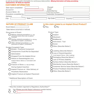Implant Direct - Product Complaint Form
